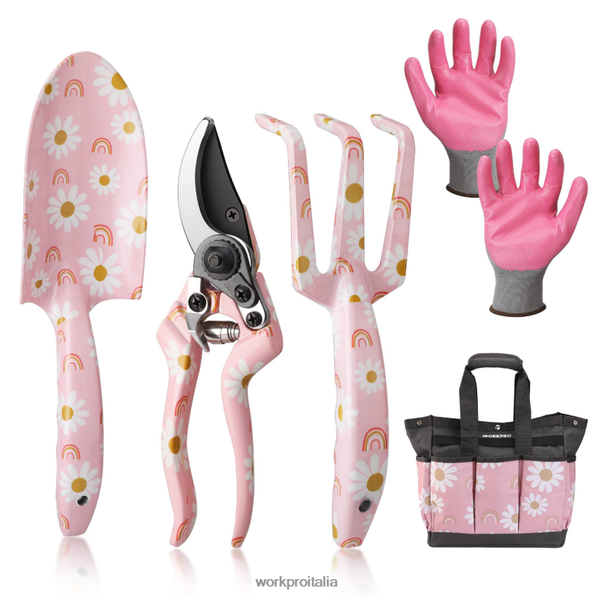 WORKPRO Set di attrezzi da giardinaggio resistenti in alluminio da 5 pezzi bianco/rosa B0600L284 attrezzo