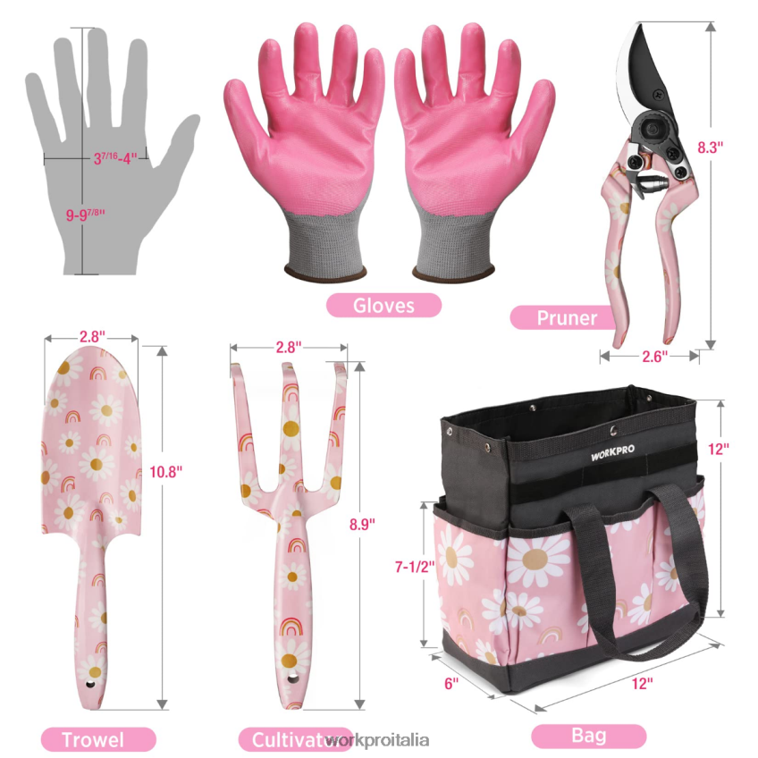 WORKPRO Set di attrezzi da giardinaggio resistenti in alluminio da 5 pezzi bianco/rosa B0600L284 attrezzo