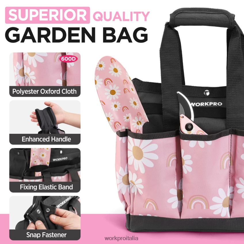 WORKPRO Set di attrezzi da giardinaggio resistenti in alluminio da 5 pezzi bianco/rosa B0600L284 attrezzo