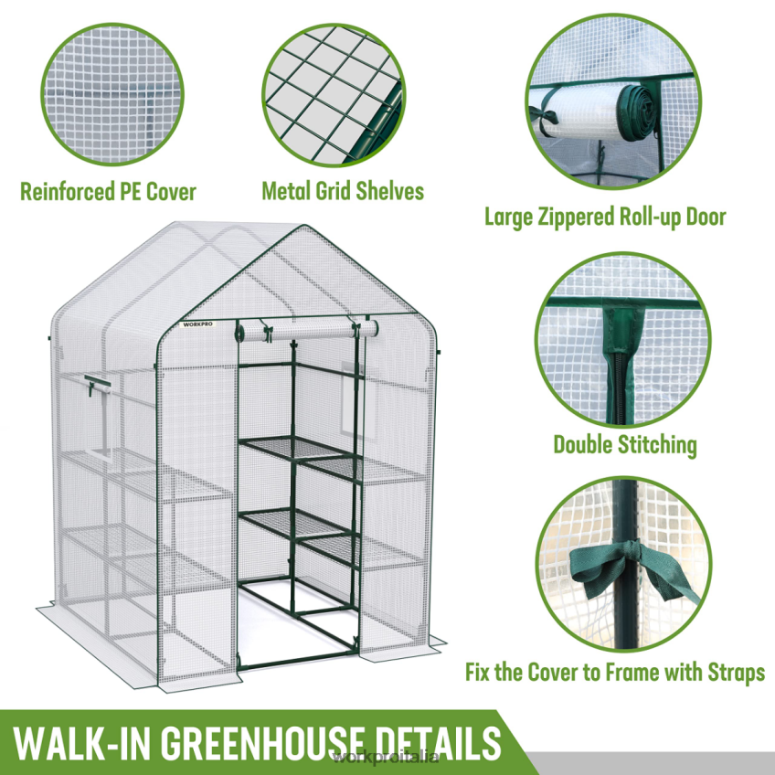 WORKPRO grande serra da giardinaggio portatile a 3 livelli e 8 ripiani utile B0600L290 attrezzo
