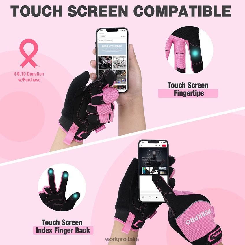 WORKPRO guanti da lavoro antinfortunistici, touch screen, tessuto in spugna, guanti da lavoro antiscivolo- m rosa B0600L250 attrezzo