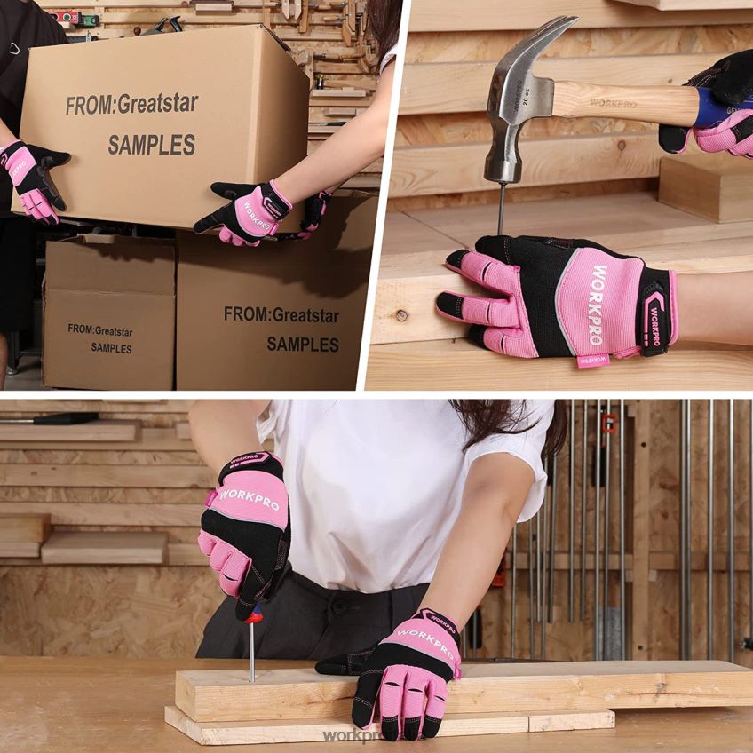 WORKPRO guanti da lavoro antinfortunistici, touch screen, tessuto in spugna, guanti da lavoro antiscivolo- m rosa B0600L250 attrezzo
