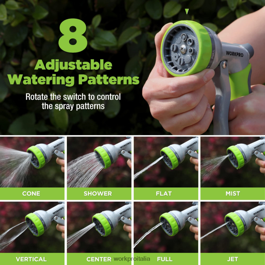 WORKPRO spruzzatore con ugello per tubo dell'acqua ad alta pressione da giardino con 8 modelli di irrigazione regolabili e design con controllo del pollice utile B0600L288 attrezzo