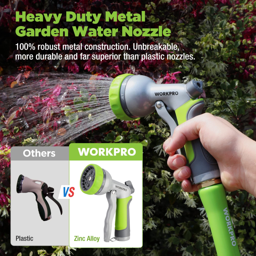 WORKPRO spruzzatore con ugello per tubo dell'acqua ad alta pressione da giardino con 8 modelli di irrigazione regolabili e design con controllo del pollice utile B0600L288 attrezzo