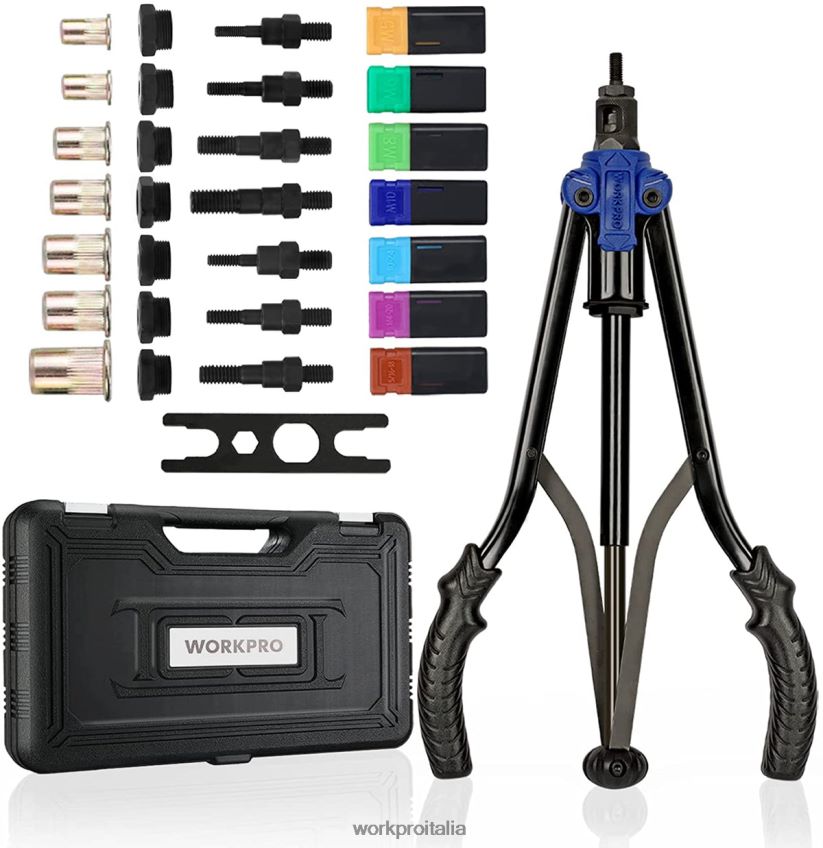 WORKPRO Attrezzo per dadi per rivetti Kit da 70 pezzi di dadi per rivetti e custodia per il trasporto, kit di attrezzi per l'inserimento di dadi manuali filettati utile B0600L309 attrezzo