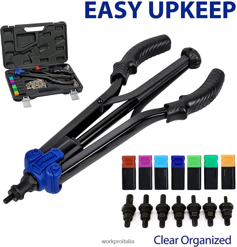 WORKPRO Attrezzo per dadi per rivetti Kit da 70 pezzi di dadi per rivetti e custodia per il trasporto, kit di attrezzi per l'inserimento di dadi manuali filettati utile B0600L309 attrezzo