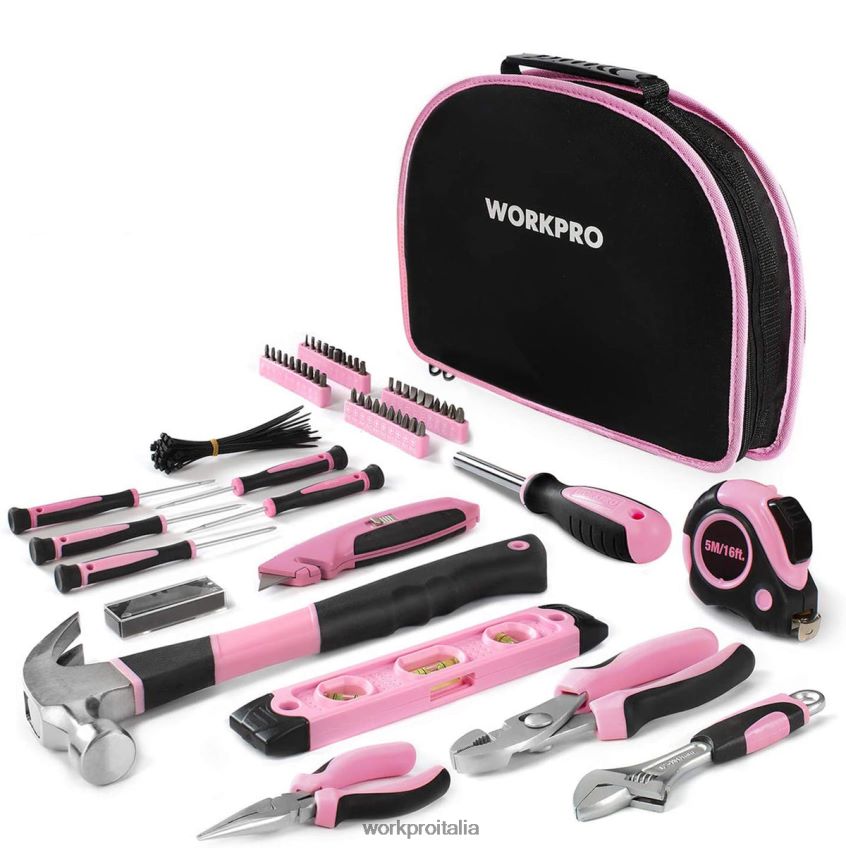 WORKPRO Kit di attrezzi da 103 pezzi con custodia rotonda facile da trasportare, perfetta per la manutenzione domestica fai da te rosa B0600L248 attrezzo