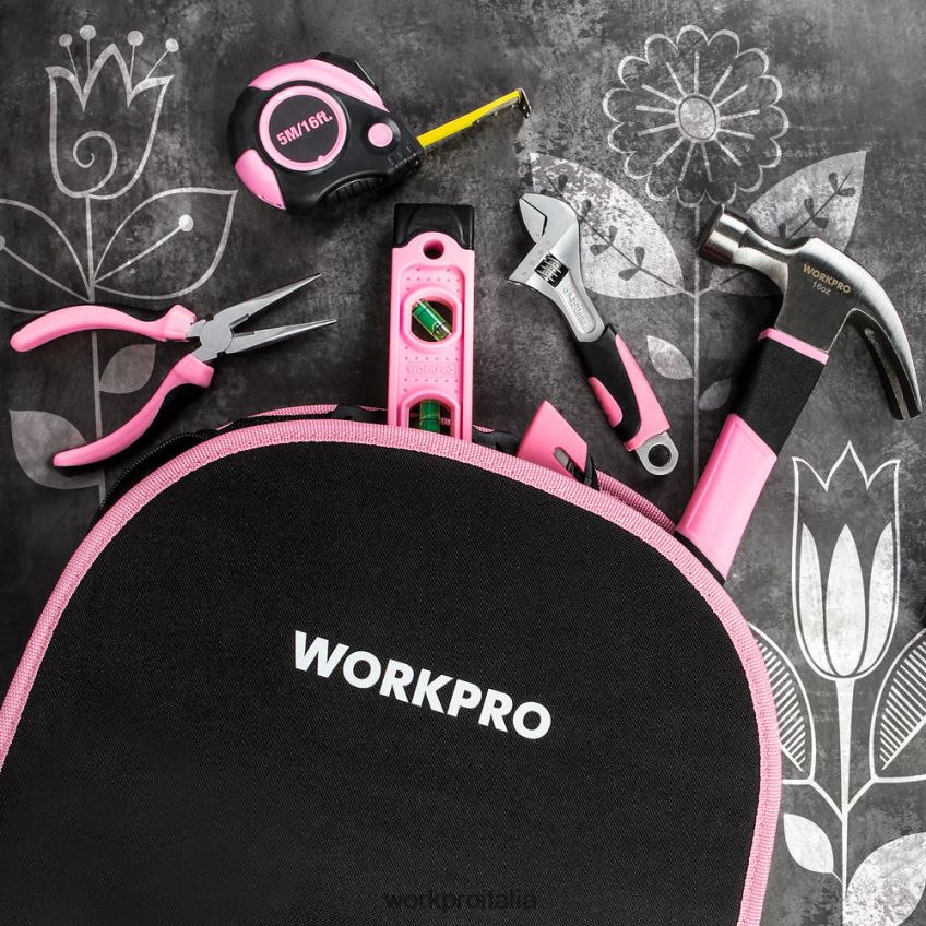 WORKPRO Kit di attrezzi da 103 pezzi con custodia rotonda facile da trasportare, perfetta per la manutenzione domestica fai da te rosa B0600L248 attrezzo