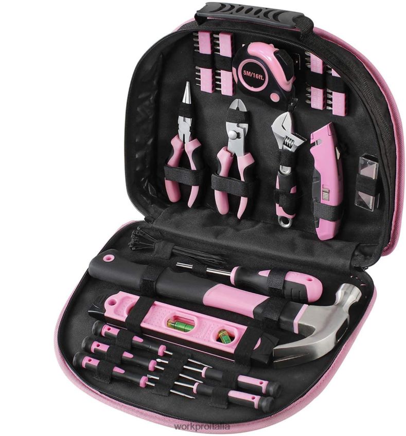 WORKPRO Kit di attrezzi da 103 pezzi con custodia rotonda facile da trasportare, perfetta per la manutenzione domestica fai da te rosa B0600L248 attrezzo
