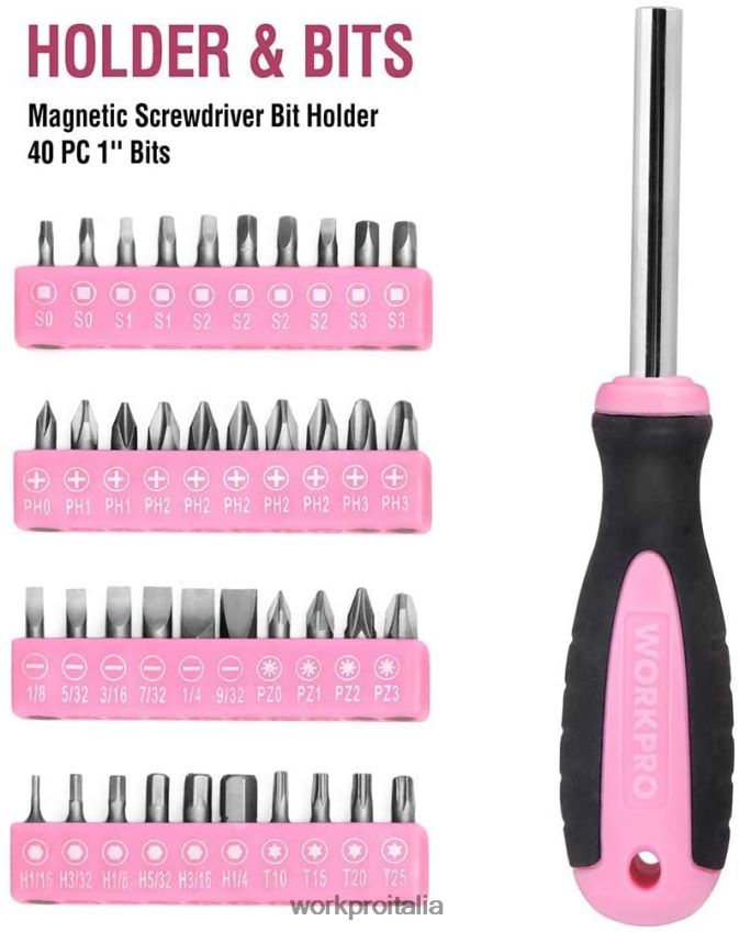 WORKPRO Kit di attrezzi da 103 pezzi con custodia rotonda facile da trasportare, perfetta per la manutenzione domestica fai da te rosa B0600L248 attrezzo