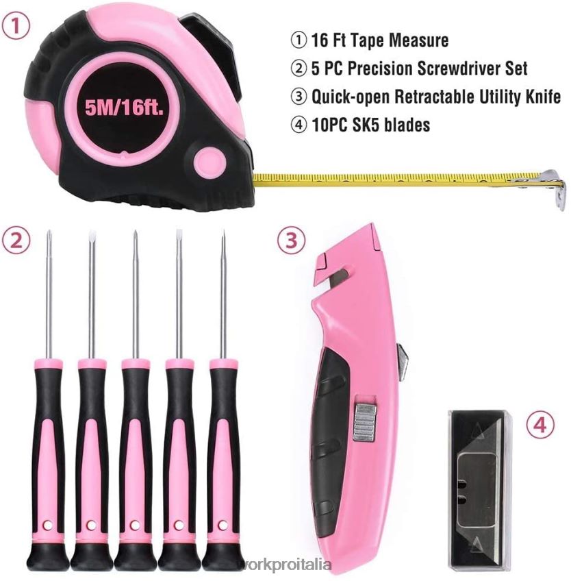 WORKPRO Kit di attrezzi da 103 pezzi con custodia rotonda facile da trasportare, perfetta per la manutenzione domestica fai da te rosa B0600L248 attrezzo