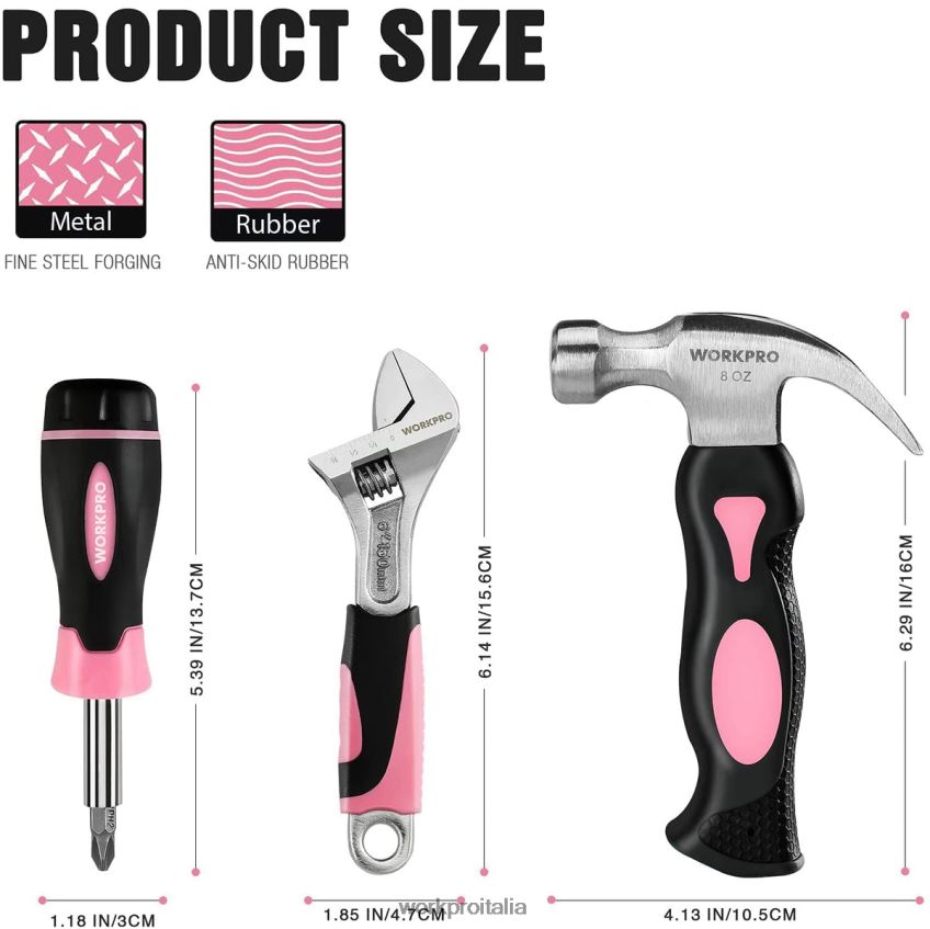 WORKPRO Kit di utensili domestici da 10 pezzi per donna con set porta punte per cacciavite rosa B0600L243 attrezzo