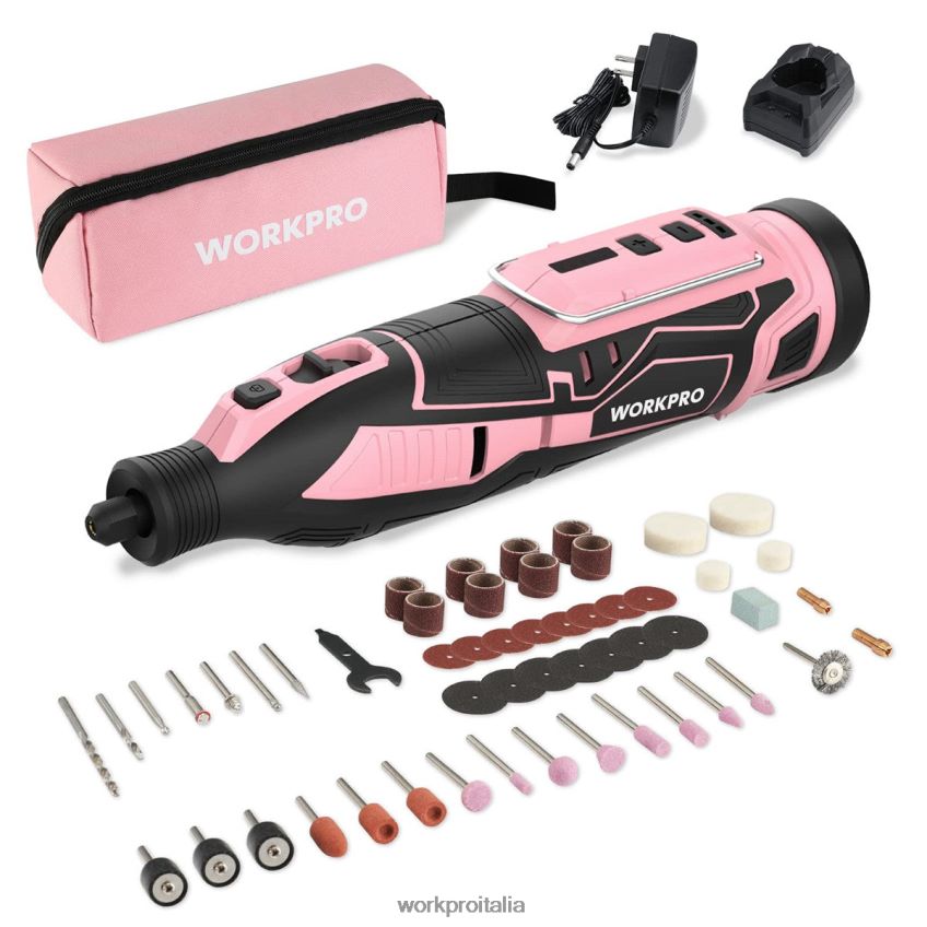WORKPRO Kit di utensili rotanti a batteria da 12 V, 5 velocità variabili, 114 accessori di facile sostituzione rosa B0600L267 attrezzo