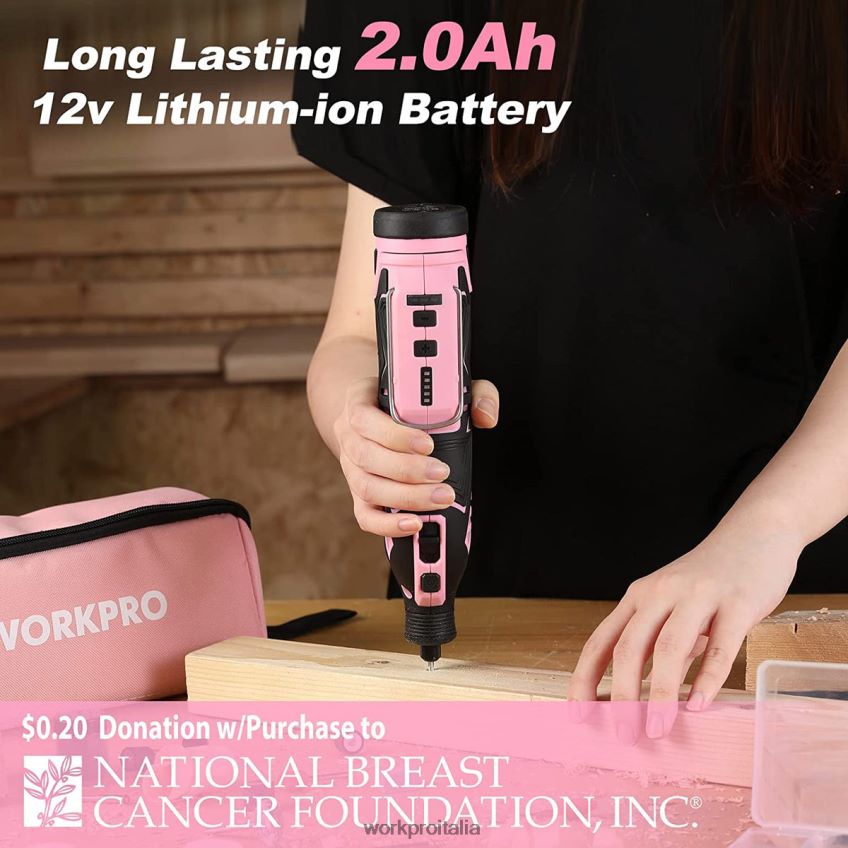 WORKPRO Kit di utensili rotanti a batteria da 12 V, 5 velocità variabili, 114 accessori di facile sostituzione rosa B0600L267 attrezzo