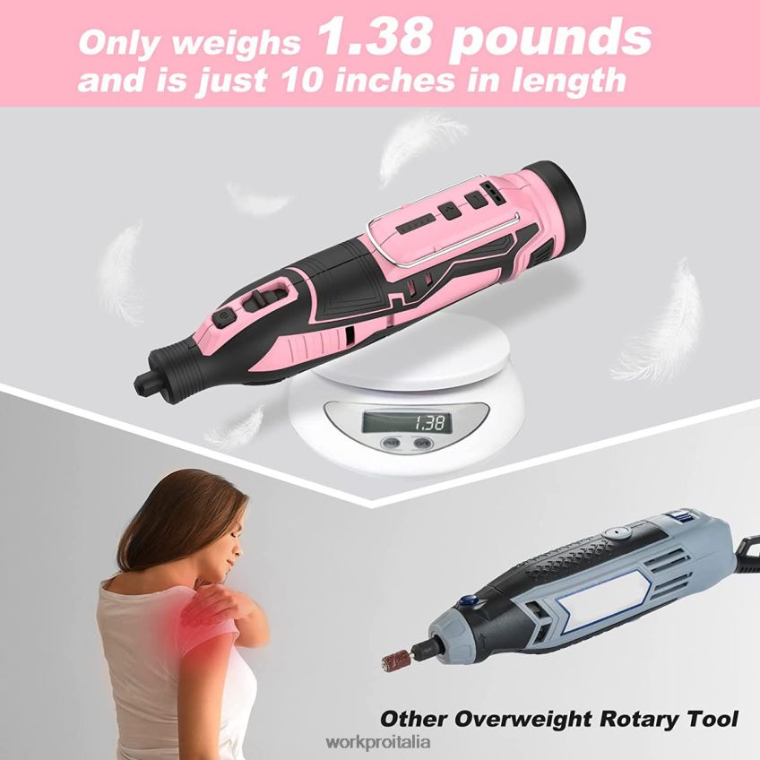 WORKPRO Kit di utensili rotanti a batteria da 12 V, 5 velocità variabili, 114 accessori di facile sostituzione rosa B0600L267 attrezzo