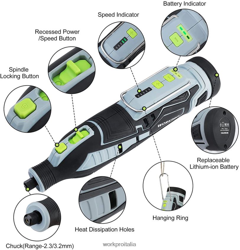 WORKPRO Kit di utensili rotanti a batteria da 12 V per il fai da te e il fatto a mano moderno B0600L226 attrezzo