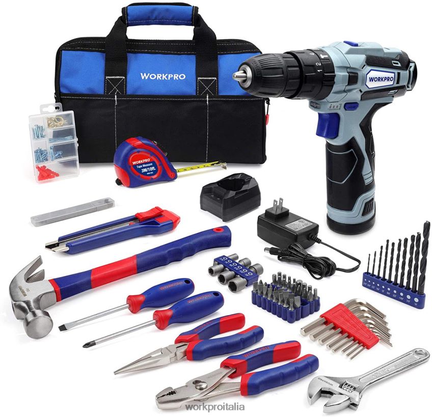 WORKPRO Kit trapano a batteria e attrezzi domestici da 12 V, kit combinato da 177 pezzi con borsa degli attrezzi utile B0600L171 attrezzo