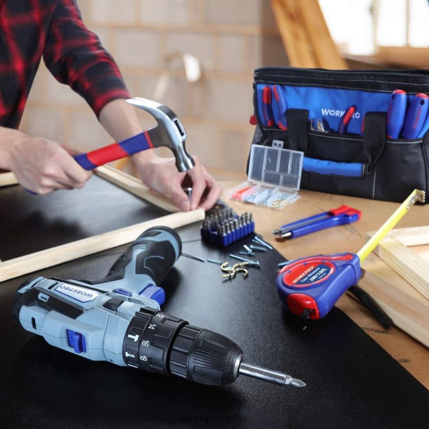 WORKPRO Kit trapano a batteria e attrezzi domestici da 12 V, kit combinato da 177 pezzi con borsa degli attrezzi utile B0600L171 attrezzo