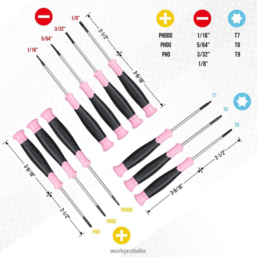 WORKPRO Set da 10 cacciaviti di precisione con custodia, phillips, a taglio, torx a stella, kit di riparazione cacciavite piccolo con punta magnetica rosa B0600L255 attrezzo