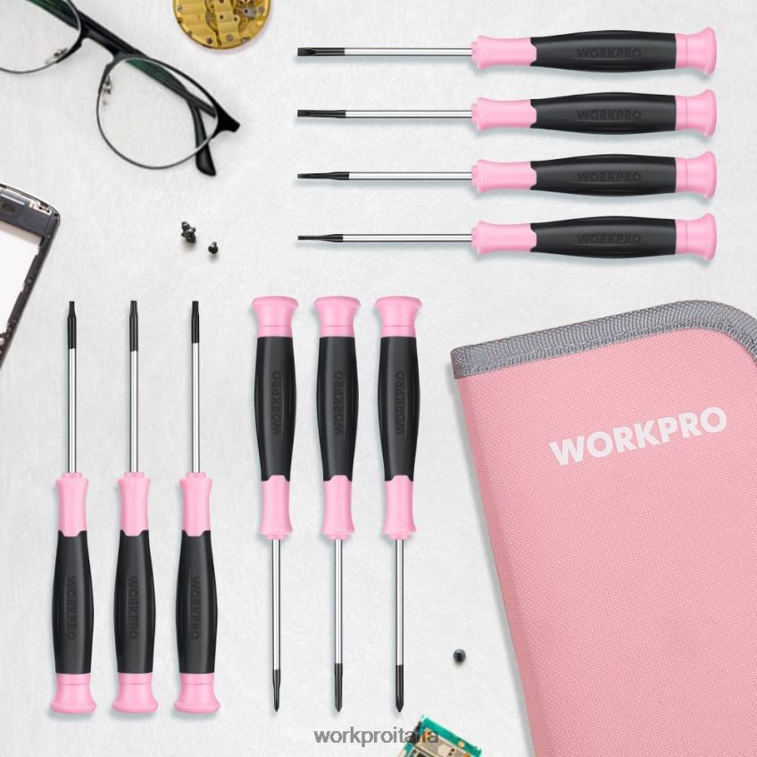 WORKPRO Set da 10 cacciaviti di precisione con custodia, phillips, a taglio, torx a stella, kit di riparazione cacciavite piccolo con punta magnetica rosa B0600L255 attrezzo