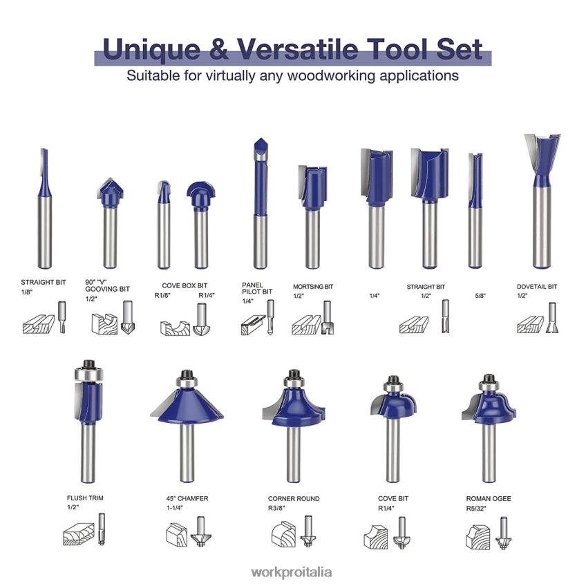WORKPRO Set di 15 punte per fresa, punte per fresa in carburo di tungsteno con gambo da 1/4 di pollice moderno B0600L130 attrezzo
