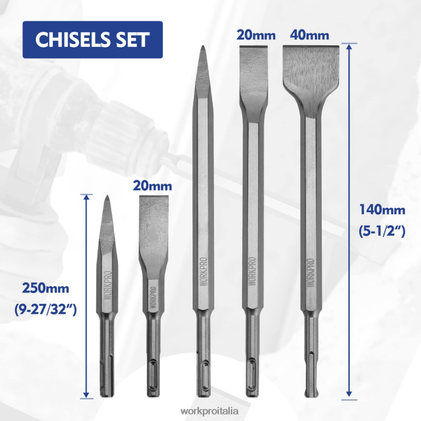 WORKPRO Set di 17 punte per trapano a percussione sds-plus e set di scalpelli utile B0600L199 attrezzo