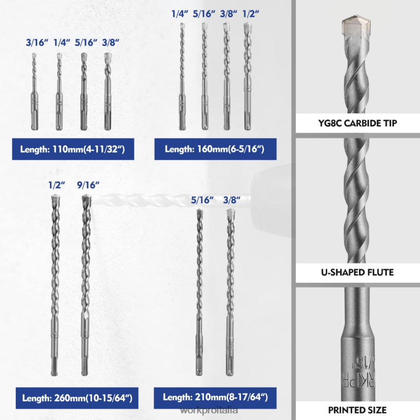 WORKPRO Set di 17 punte per trapano a percussione sds-plus e set di scalpelli utile B0600L199 attrezzo