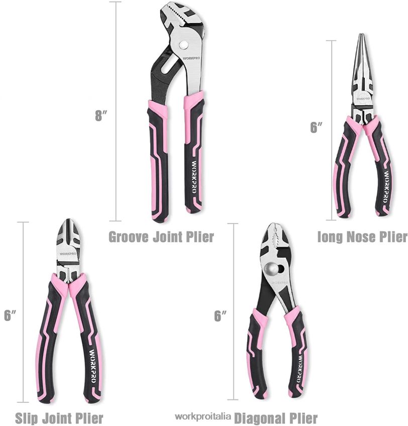 WORKPRO Set di 4 pinze rosa B0600L251 attrezzo