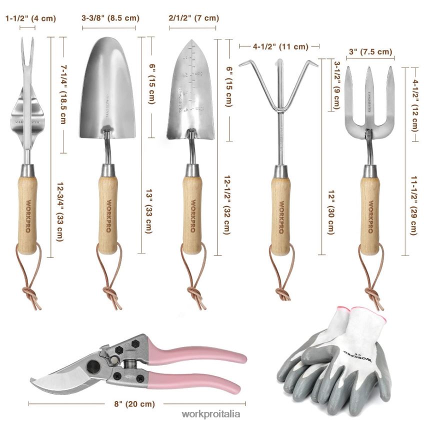 WORKPRO Set di 7 attrezzi da giardino, attrezzi da giardinaggio pesanti in acciaio inossidabile rosa B0600L252 attrezzo