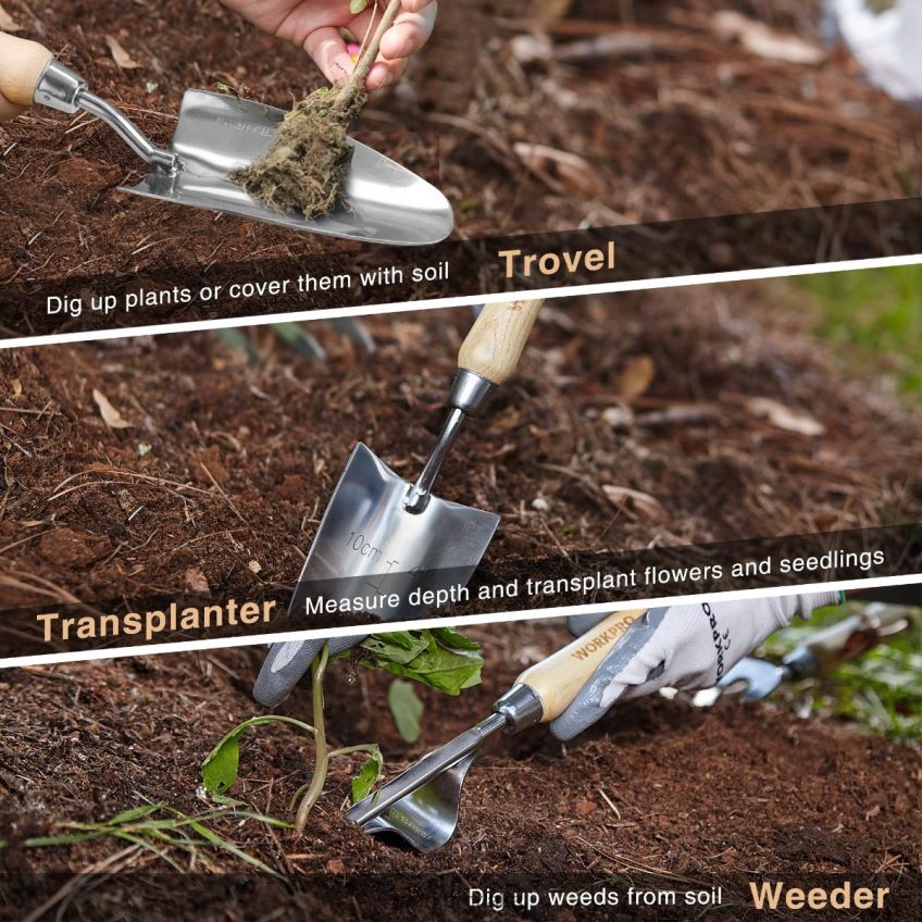 WORKPRO Set di 7 attrezzi da giardino, attrezzi da giardinaggio pesanti in acciaio inossidabile rosa B0600L252 attrezzo