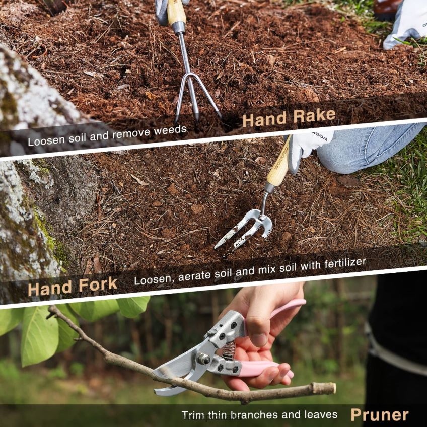 WORKPRO Set di 7 attrezzi da giardino, attrezzi da giardinaggio pesanti in acciaio inossidabile rosa B0600L252 attrezzo