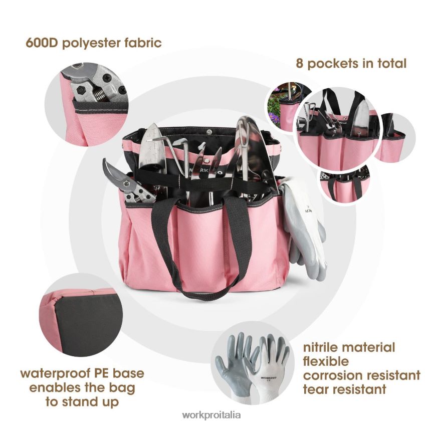 WORKPRO Set di 7 attrezzi da giardino, attrezzi da giardinaggio pesanti in acciaio inossidabile rosa B0600L252 attrezzo