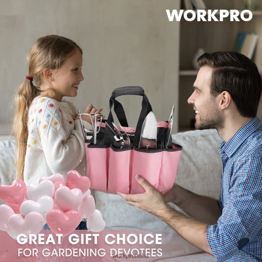 WORKPRO Set di 7 attrezzi da giardino, attrezzi da giardinaggio pesanti in acciaio inossidabile rosa B0600L252 attrezzo
