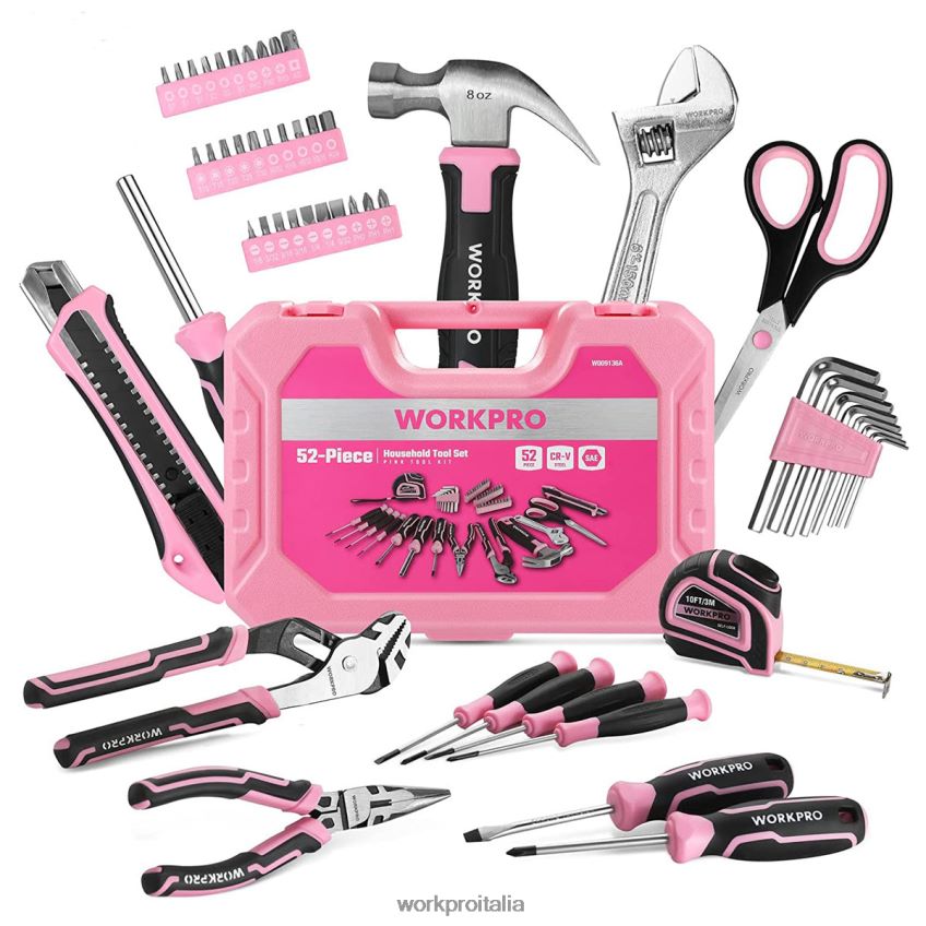 WORKPRO Set di attrezzi da 52 pezzi, set di attrezzi per la casa da donna con cassetta degli attrezzi, set di attrezzi di base - nastro rosa B0600L249 attrezzo