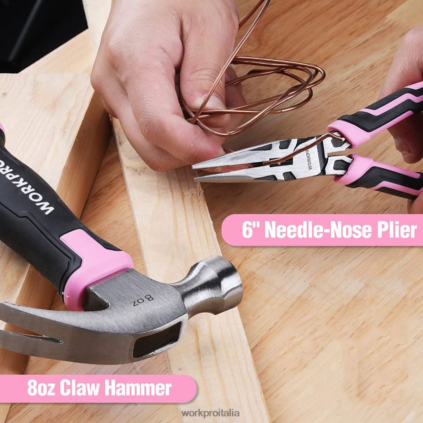 WORKPRO Set di attrezzi da 52 pezzi, set di attrezzi per la casa da donna con cassetta degli attrezzi, set di attrezzi di base - nastro rosa B0600L249 attrezzo