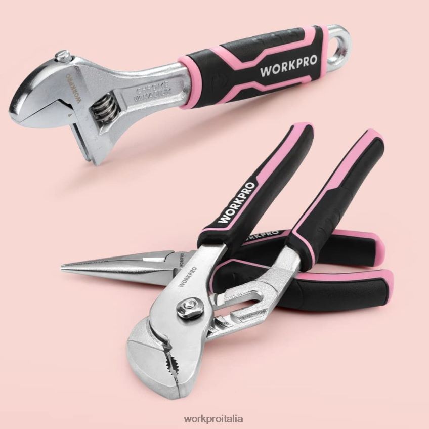 WORKPRO Set di attrezzi da 55 pezzi, cacciavite a batteria ruotabile da 3,7 V e kit di attrezzi domestici rosa B0600L264 attrezzo