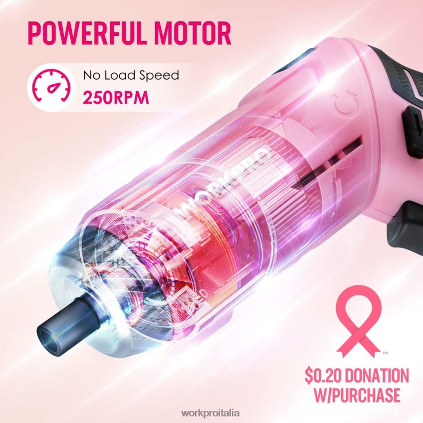 WORKPRO Set di attrezzi da 75 pezzi, cacciavite a batteria ruotabile da 3,7 V e kit di attrezzi domestici rosa B0600L260 attrezzo