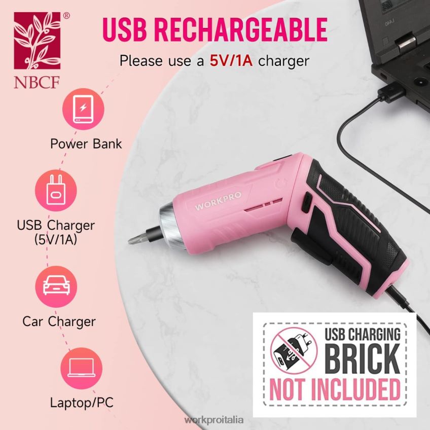 WORKPRO Set di attrezzi da 75 pezzi, cacciavite a batteria ruotabile da 3,7 V e kit di attrezzi domestici rosa B0600L260 attrezzo