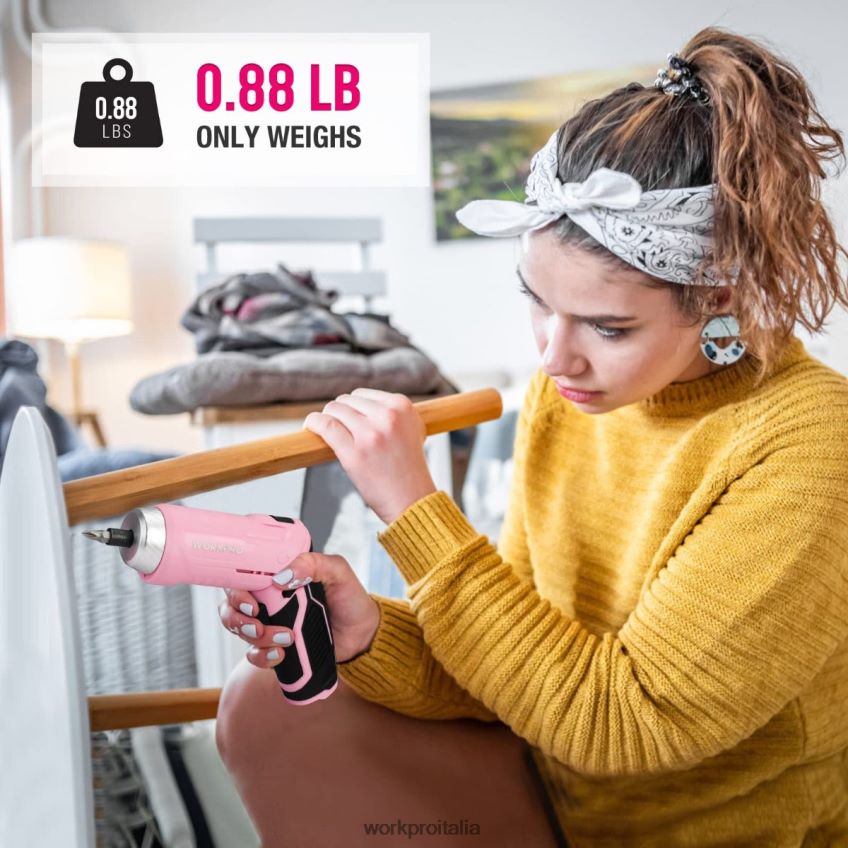WORKPRO Set di attrezzi da 75 pezzi, cacciavite a batteria ruotabile da 3,7 V e kit di attrezzi domestici rosa B0600L260 attrezzo