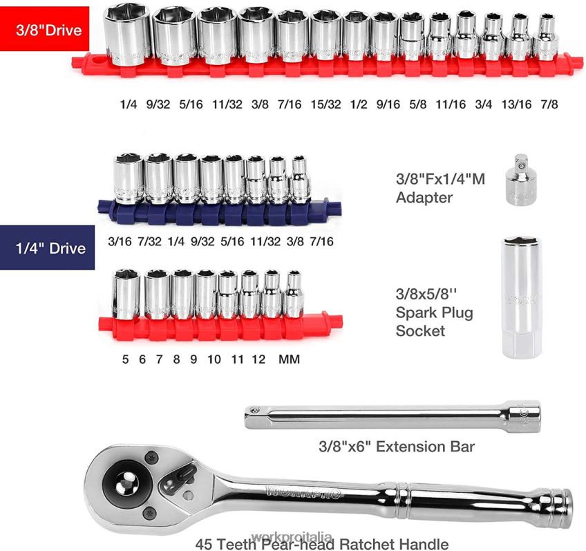 WORKPRO Set di attrezzi meccanici da 87 pezzi, kit di attrezzi manuali con cassetta degli attrezzi moderno B0600L305 attrezzo