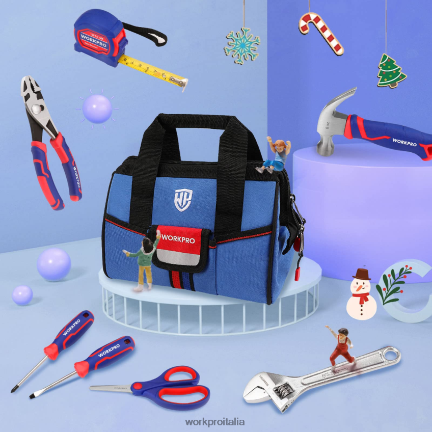 WORKPRO Set di attrezzi per bambini junior da 9 pezzi con borsa degli attrezzi rosa/blu B0600L253 attrezzo