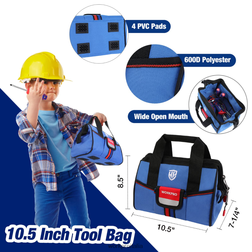 WORKPRO Set di attrezzi per bambini junior da 9 pezzi con borsa degli attrezzi rosa/blu B0600L253 attrezzo