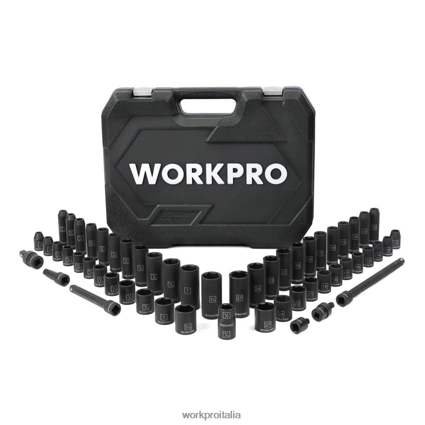WORKPRO Set di bussole a impatto da 55 pezzi con barre di prolunga, acciaio CR-V di alta qualità, bussole SAE e metriche con custodia migliorata moderno B0600L307 attrezzo