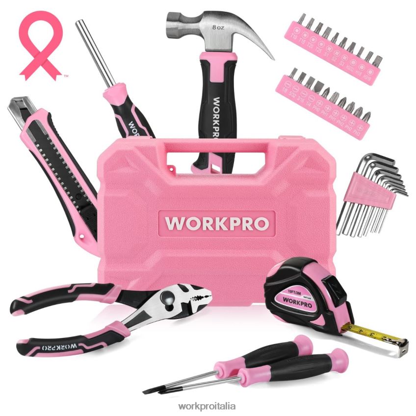 WORKPRO Set di utensili domestici da 35 pezzi con cassetta degli attrezzi rosa/blu B0600L246 attrezzo
