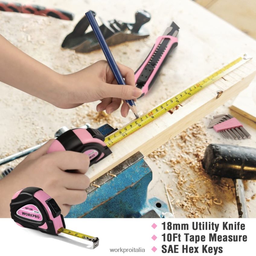 WORKPRO Set di utensili domestici da 35 pezzi con cassetta degli attrezzi rosa/blu B0600L246 attrezzo