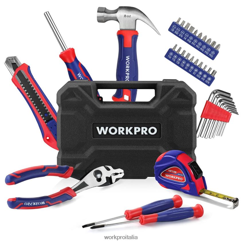 WORKPRO Set di utensili domestici da 35 pezzi con cassetta degli attrezzi rosa/blu B0600L246 attrezzo