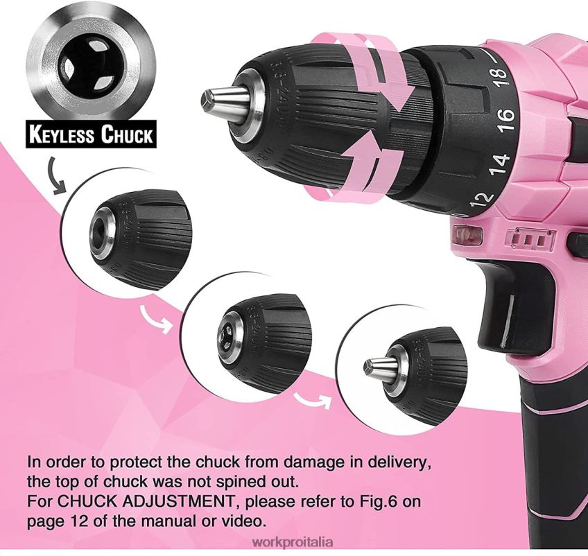 WORKPRO Set trapano avvitatore a batteria Kit di attrezzi per cacciavite elettrico 12V da donna rosa B0600L263 attrezzo