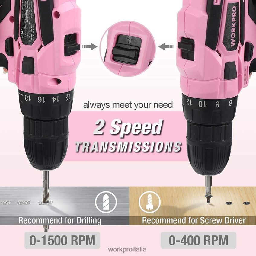 WORKPRO Set trapano avvitatore a batteria Kit di attrezzi per cacciavite elettrico 12V da donna rosa B0600L263 attrezzo