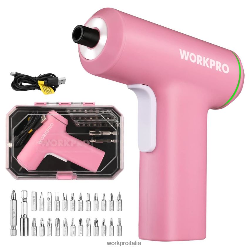 WORKPRO set di cacciaviti elettrici senza fili con batteria ricaricabile agli ioni di litio da 4 V USB rosa/nero B0600L234 attrezzo