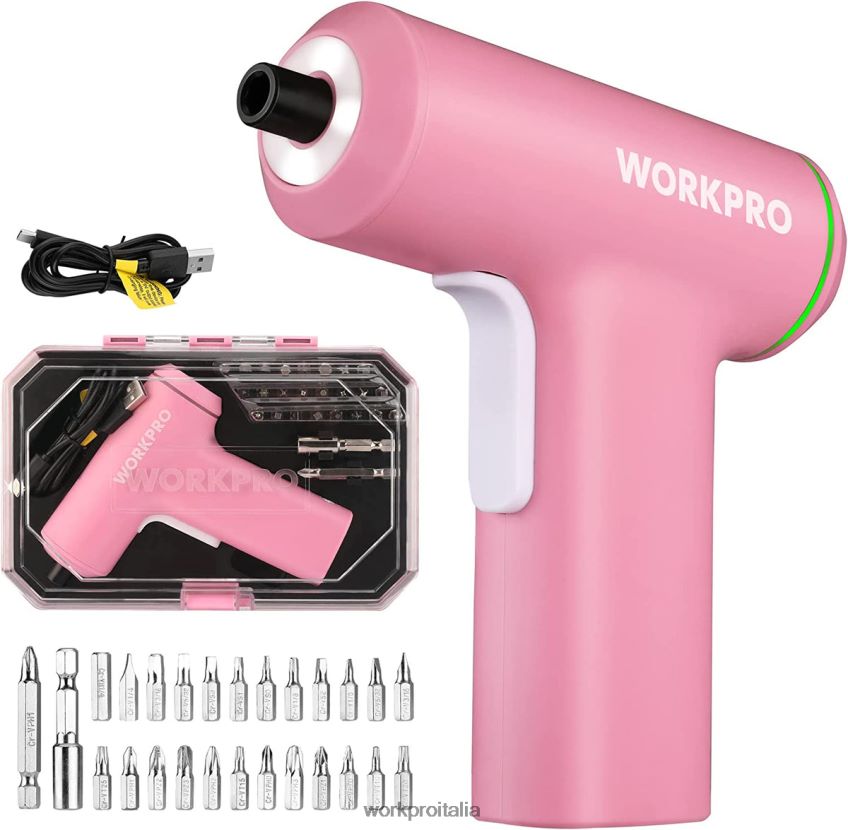 WORKPRO set di cacciaviti elettrici senza fili con batteria ricaricabile agli ioni di litio da 4 V USB rosa/nero B0600L234 attrezzo